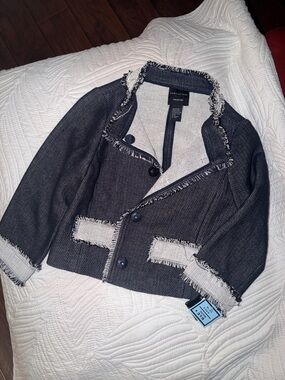 Doncaster Navy and White Fringed Bouclé Jacket